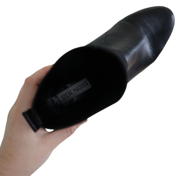 Steve Madden Womens Erika Bootie Size 8 Black Leather Stretchy Sock Stacked Heel - Picture 11 of 12